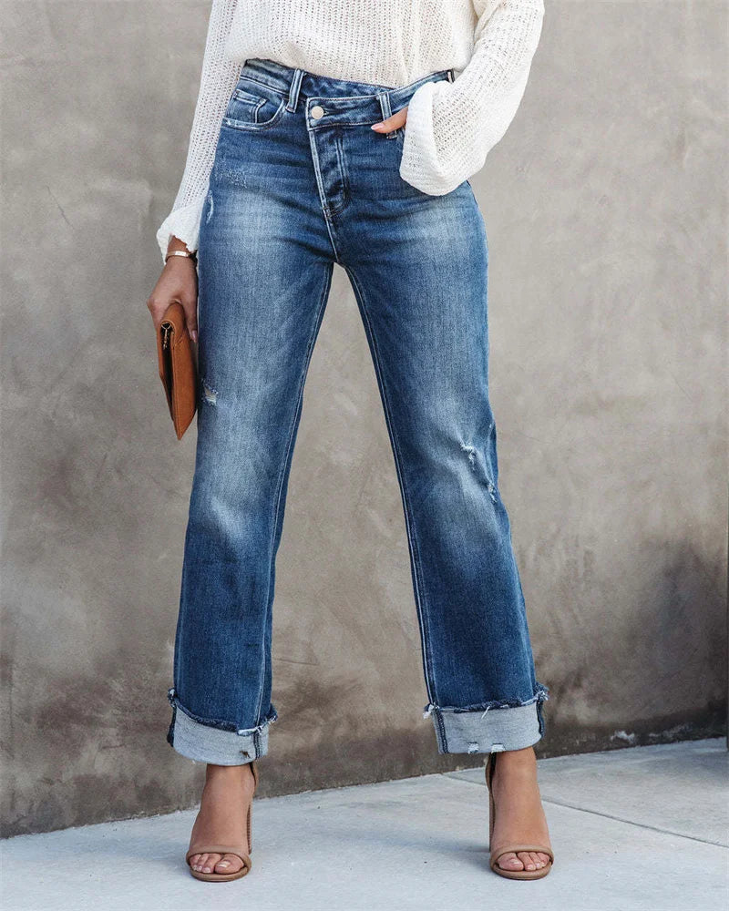 Gerade Jeans mit hoher Taille und Knopfleiste