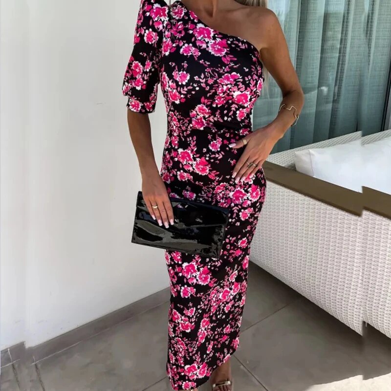 Heidi-Mode | One-Shoulder-Kleid mit Puffärmeln