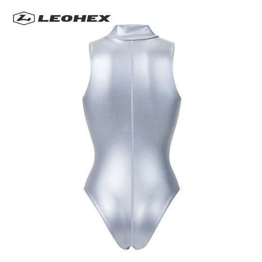 Heidi-Mode | Sexy Matt Schwarz Leotards Ärmelloser Bodysuit Hochgeschnitten Einteilig Badebekleidung Frauen Badeanzüge Japanische Badesachen