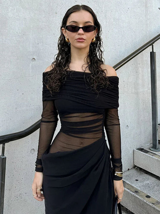 Heidi-Mode | Mesh Slash Neck Festival Kleid