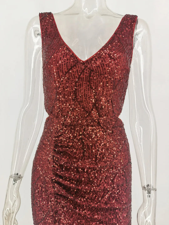 Heidi-Mode | Pailletten Hohes Seitenteil Ärmelloses Maxikleid