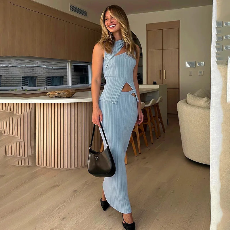 set met onregelmatige gedraaide knot crop top