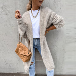 Casual Lang Gestrickte Jacke Für Damen