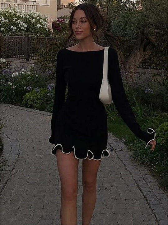 Heidi-Mode | Rüsch High Waist Strick Mini Kleid