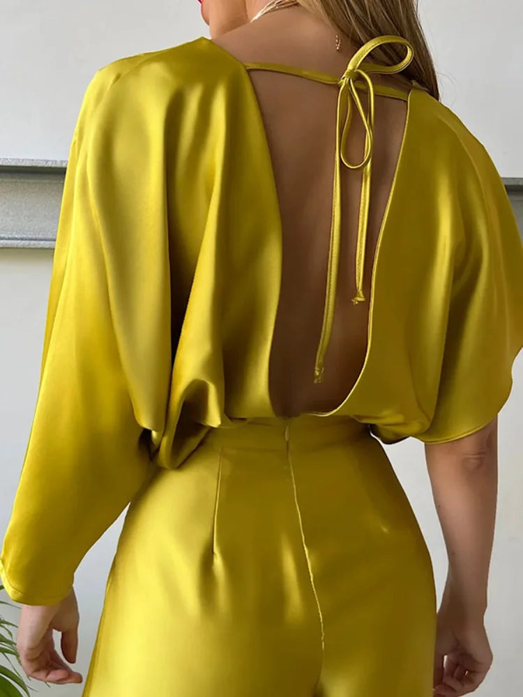 Heidi-Mode | Missuoo Neue Damen Einfarbige Jumpsuit Frühling Sommer Erwachsene Frau V-Ausschnitt Sexy Kurze Ärmel Hohe Taille Einteiler