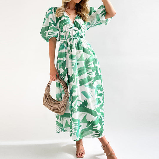 midi jurk met groene print