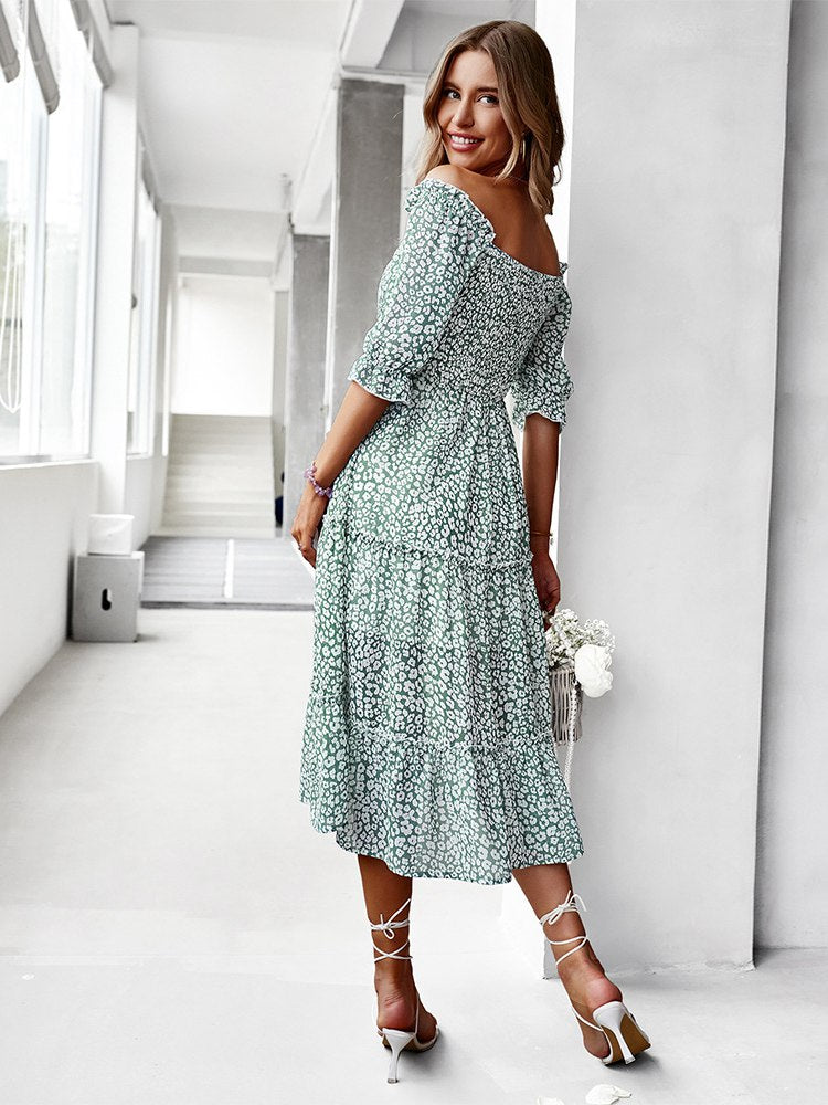 off-shoulder jurk met luipaardprint