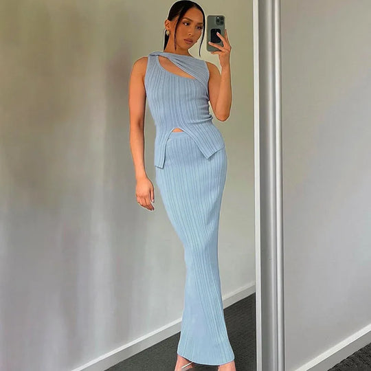 set met onregelmatige gedraaide knot crop top