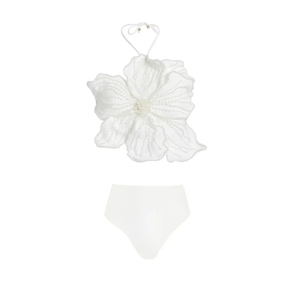 Heidi-Mode | Mode Blume Bikini Perlen Design Hals Badeanzug Luxus Sexy Tube Top Halter Strandferien Hult Hosen Frauen Retro