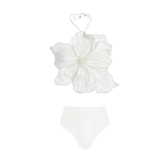 Heidi-Mode | Mode Blume Bikini Perlen Design Hals Badeanzug Luxus Sexy Tube Top Halter Strandferien Hult Hosen Frauen Retro