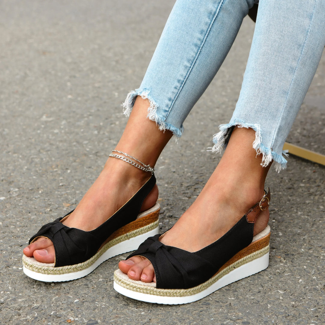 vismond keilabsatz schnalle stoff sandalen