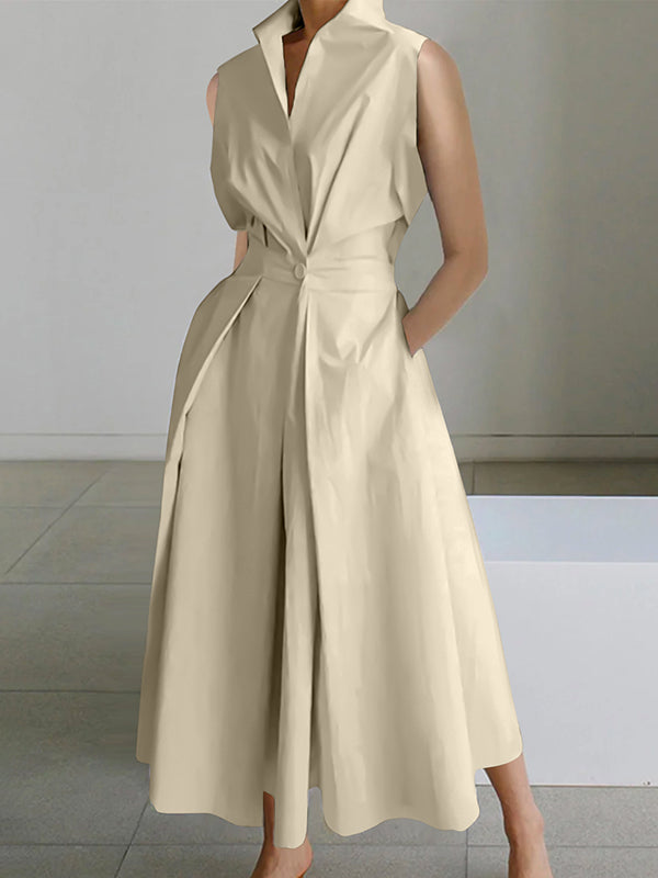 Heidi-Mode | Weißes Hemdkragen Urban Baumwollkleid