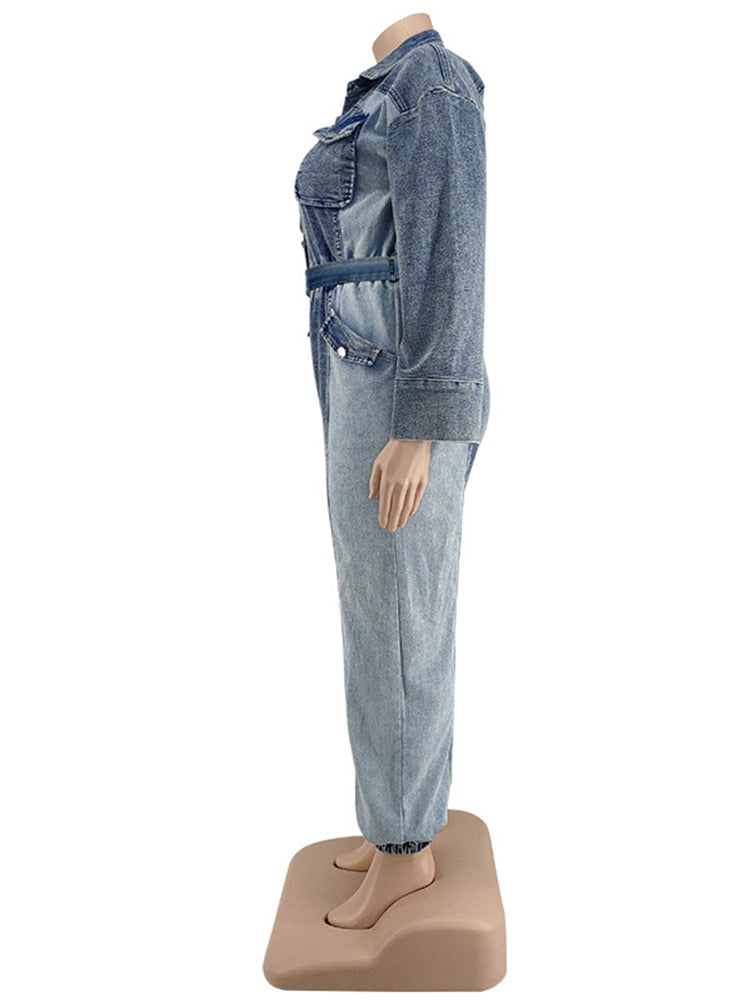 Heidi-Mode | Lockerer Denim Jumpsuit mit langen Ärmeln in Übergröße