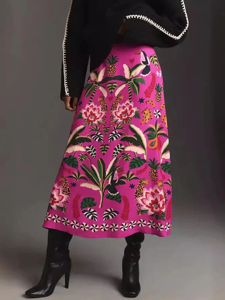 Heidi-Mode | Frühling/Sommer Neue Straße Tropische Pflanzenprint Retro Halbrock Damen Elegant Unterer Halb Bunt Gedruckter Halbrock