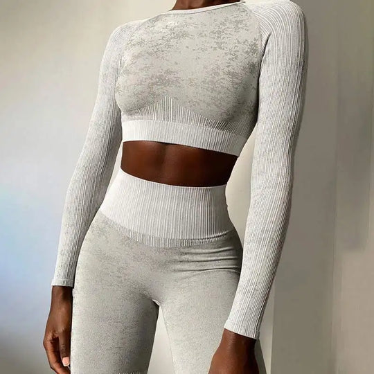 Heidi-Mode | Rid Seamless Yoga Set Frauen 2Pcs To Delet Langarm Crop Top T-Shirt Leggings Outfit Kleidung Fitness Kleidung Fitness Anzug Sport Set