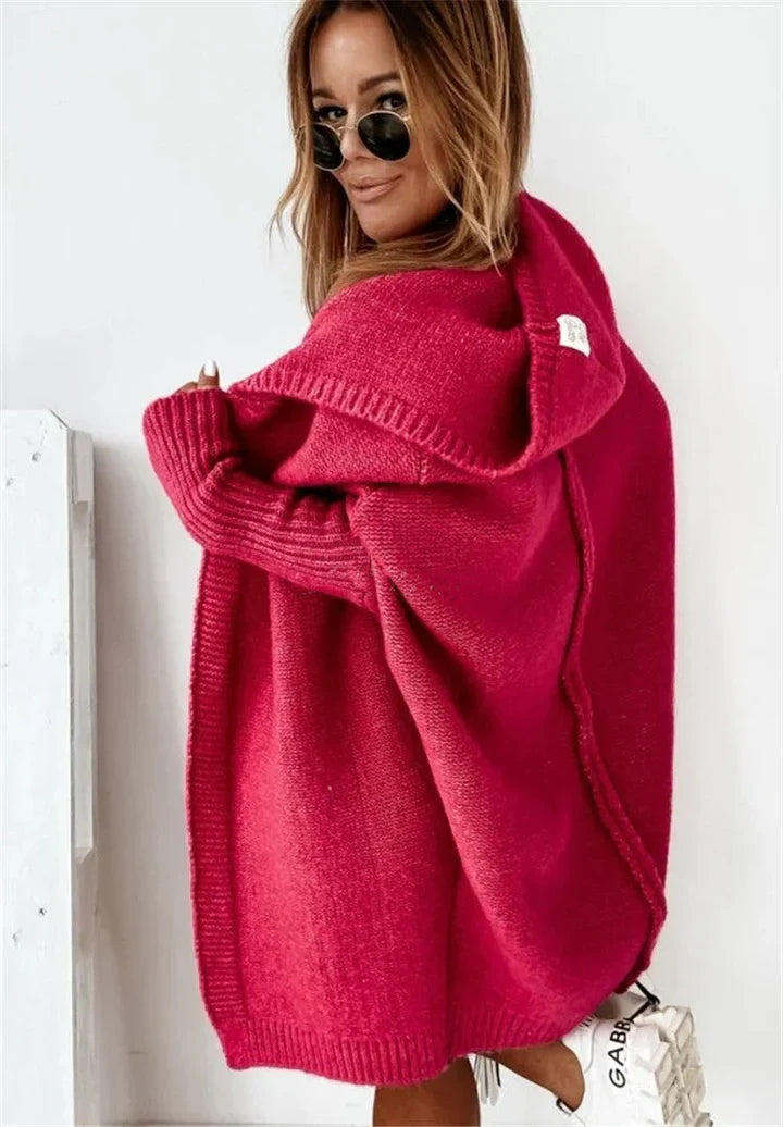 Heidi-Mode | Superweiche Gestrickte Strickjacke mit Taschen und Kapuze für Damen