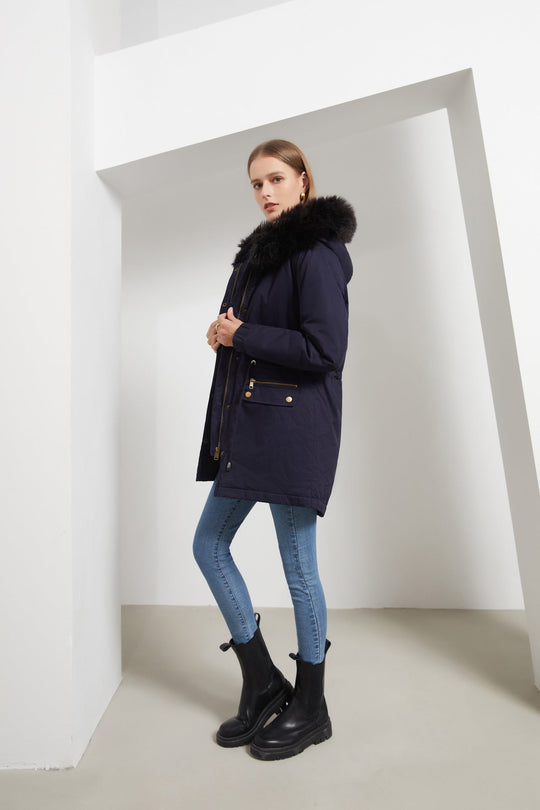 Heidi-Mode | Damenjacke für Halblangen Parka mit Schickem Pelzkragen