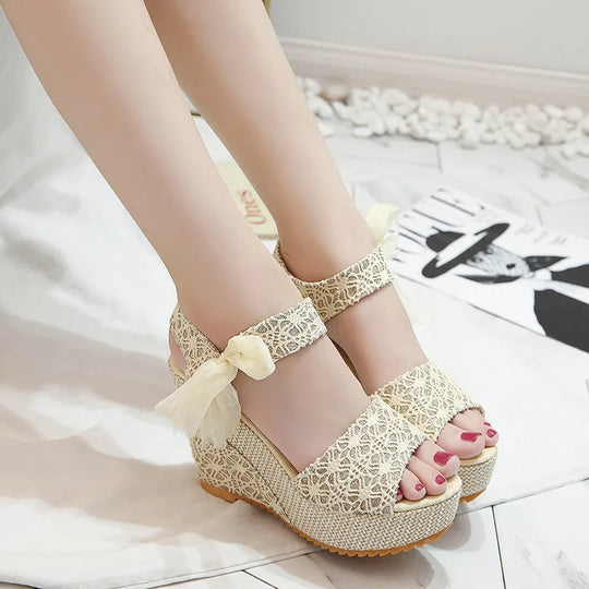 Heidi-Mode | Frauen Sandalen Schnürung Freizeit Frauen Wedges Absatz Frauen Sandalen Sommer Sandalen Fest Plattform Hohe Absätze Schuhe Frau