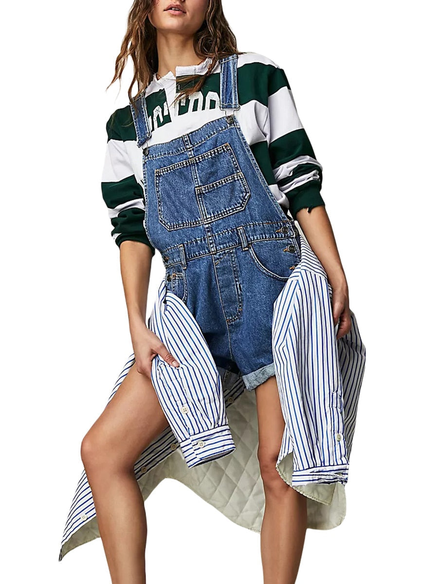Heidi-Mode | Ärmelloses Denim Overall Jumpsuit für Frauen