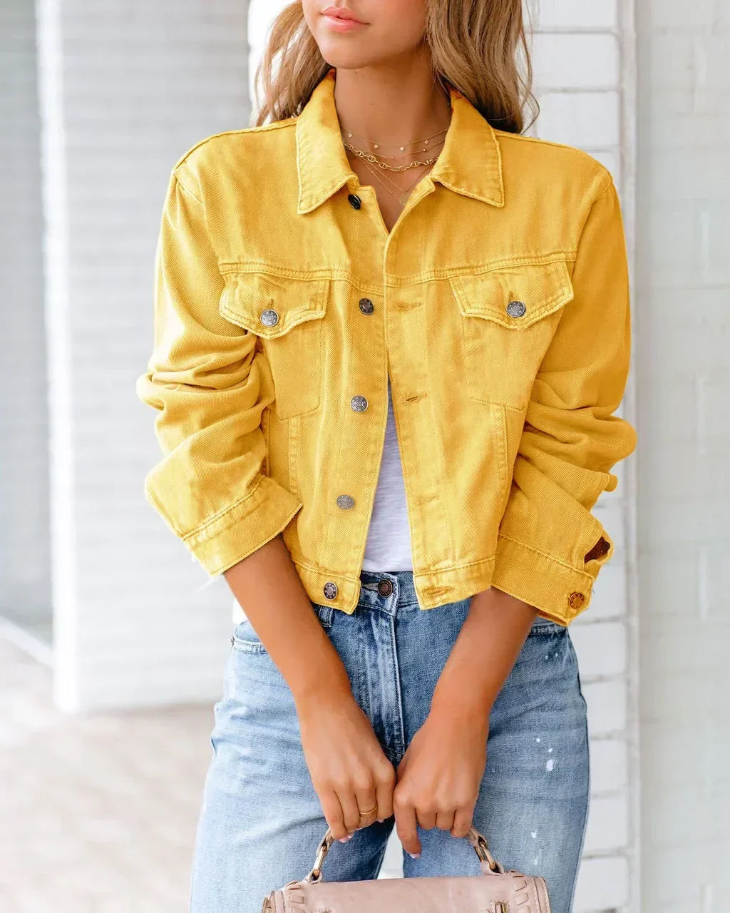 Heidi-Mode | Kurze Taschenjacke Mode Streetwear Einfache Knopf Trend Frauen Denim Jacken Lange Ärmel Herbst Neu Denim Denim Jacken