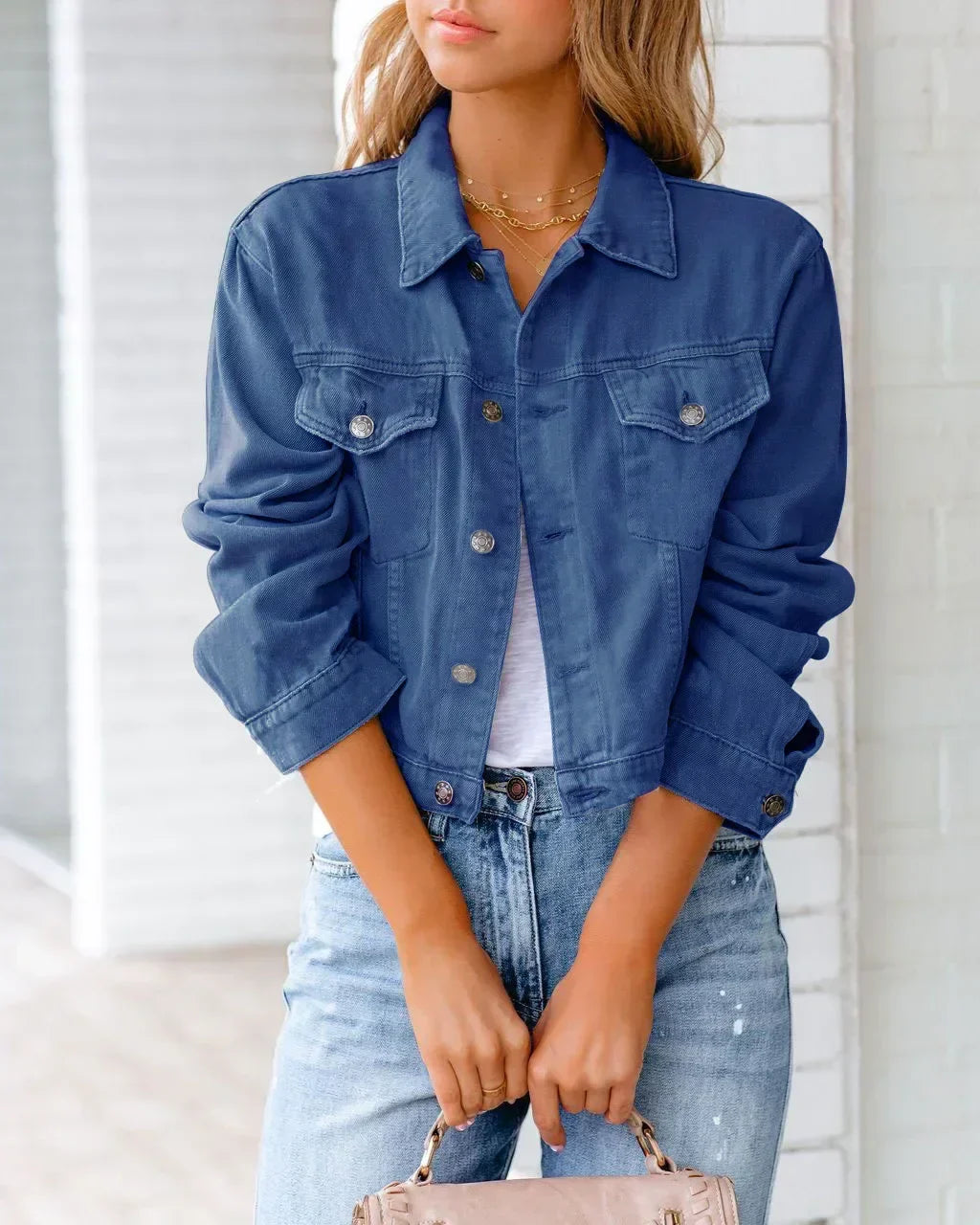 Heidi-Mode | Kurze Taschenjacke Mode Streetwear Einfache Knopf Trend Frauen Denim Jacken Lange Ärmel Herbst Neu Denim Denim Jacken