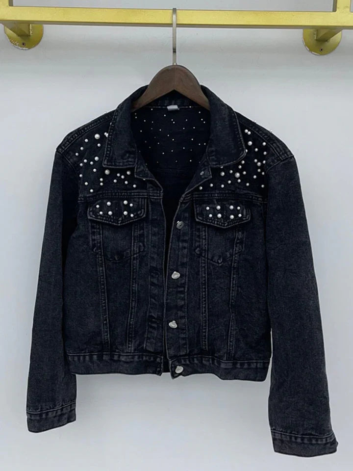 Elegante Jeansjacke mit Perlen