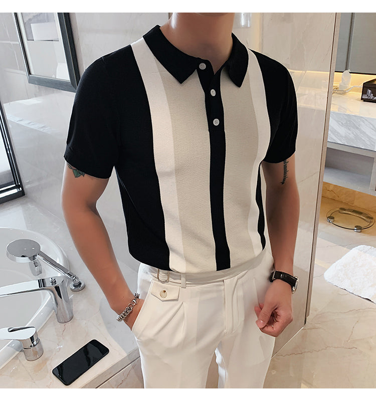 Heidi-Mode | Strick Kontraststreifen Kurzarm Polo Shirts