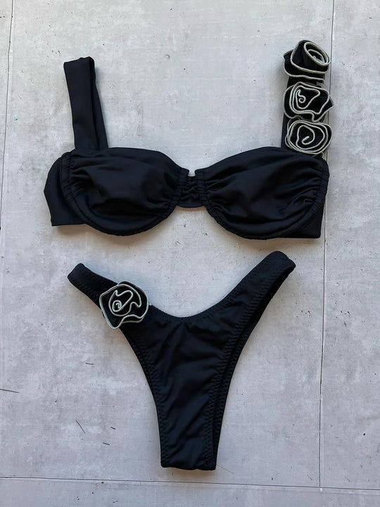 Heidi-Mode | Push Up Bikini Sexy Frauen Bademode Weibliche Bademode Sexy Bikini Set Brasilianisch Biquini Blumen Badeanzug Bandage Strandbekleidung