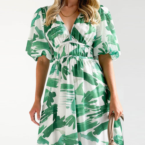 midi jurk met groene print