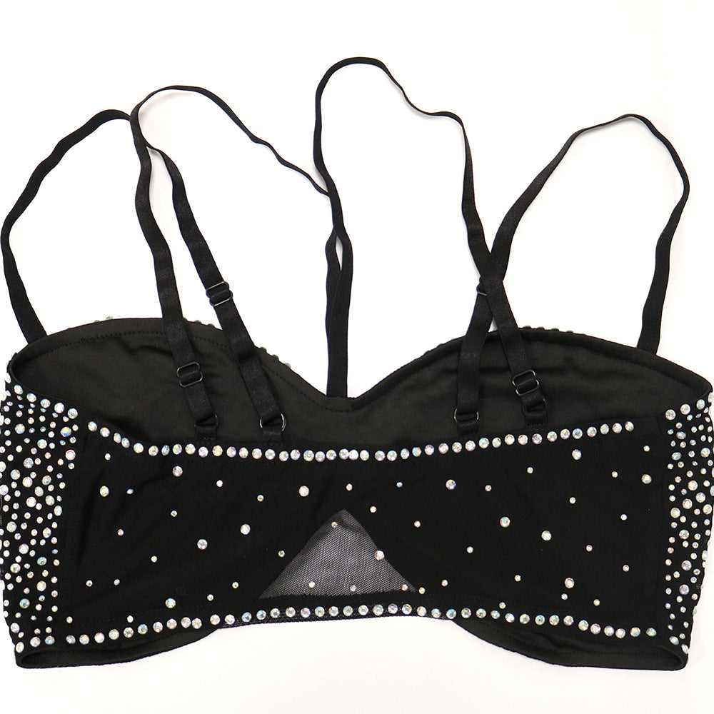 Heidi-Mode | Funkelndes Kristall Crop Top & Mesh Leggings Satzs