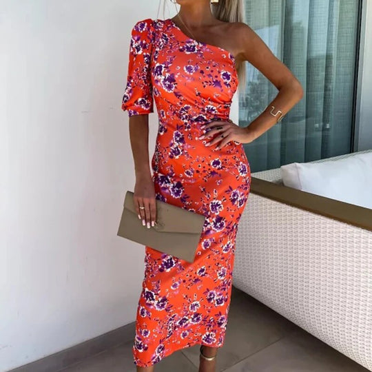 Heidi-Mode | One-Shoulder-Kleid mit Puffärmeln