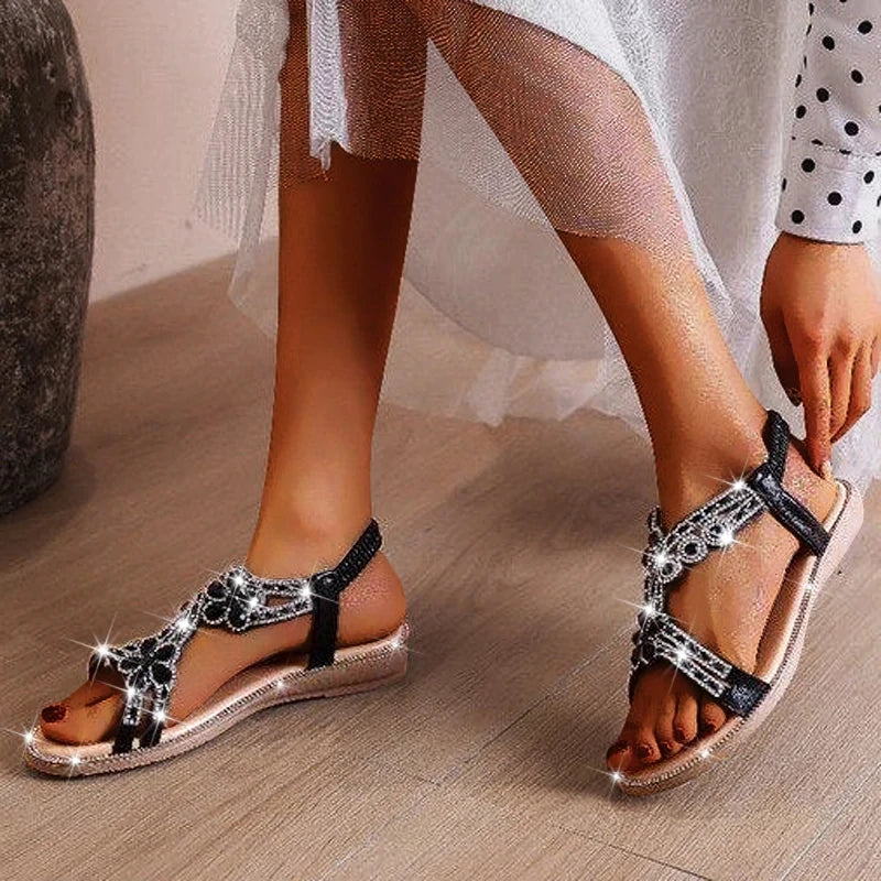 Heidi-Mode | Frauen Sandalen Strass Offene Zehe Mode Frauen Schuhe Einfarbig Sommer Offene Zehe Strand Sandalen Rutschfeste Schuhe Damen