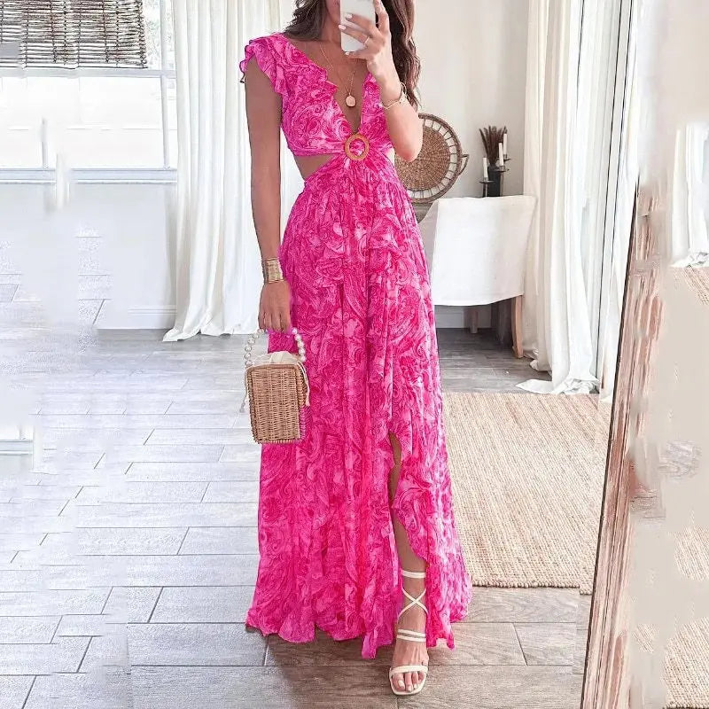 Rückenfreies Sexy Deep V Neck elegantes Kleid