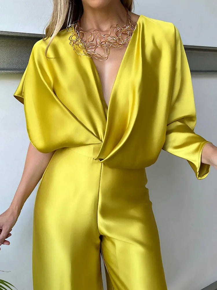 Heidi-Mode | Missuoo Neue Damen Einfarbige Jumpsuit Frühling Sommer Erwachsene Frau V-Ausschnitt Sexy Kurze Ärmel Hohe Taille Einteiler