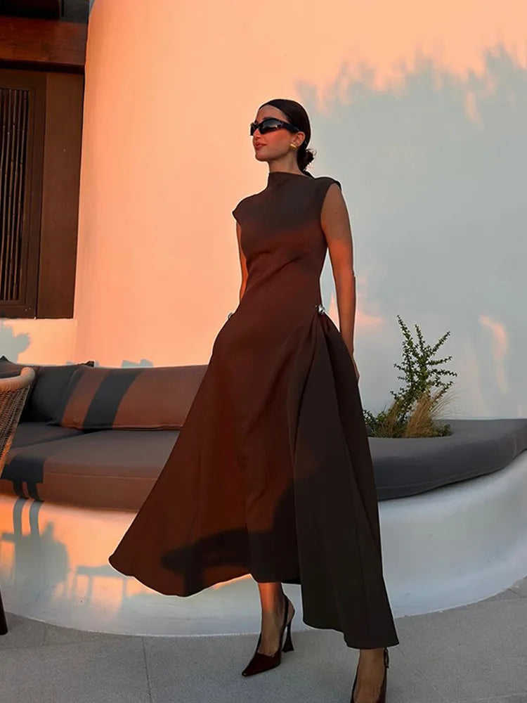 Heidi-Mode | Chic Off Shoulder Unregelmäßiger Hals Frauen Kleid Elegante Hohe Taille A-Linie Saum Plissierte Midi Kleider Neu Sommer Damen Pendelrobe