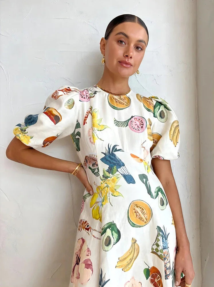Heidi-Mode | Ferien Strand Stil Obst Maxi Kleider Neu Sommer Trendy und Einzigartig Graffiti Druck Bodycon Vielseitig Kleid für Damen