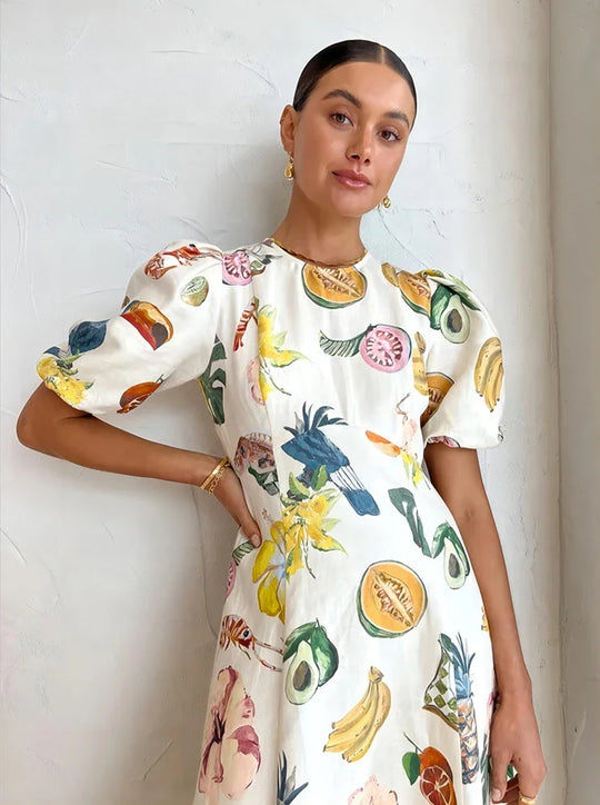 Heidi-Mode | Ferien Strand Stil Obst Maxi Kleider Neu Sommer Trendy und Einzigartig Graffiti Druck Bodycon Vielseitig Kleid für Damen