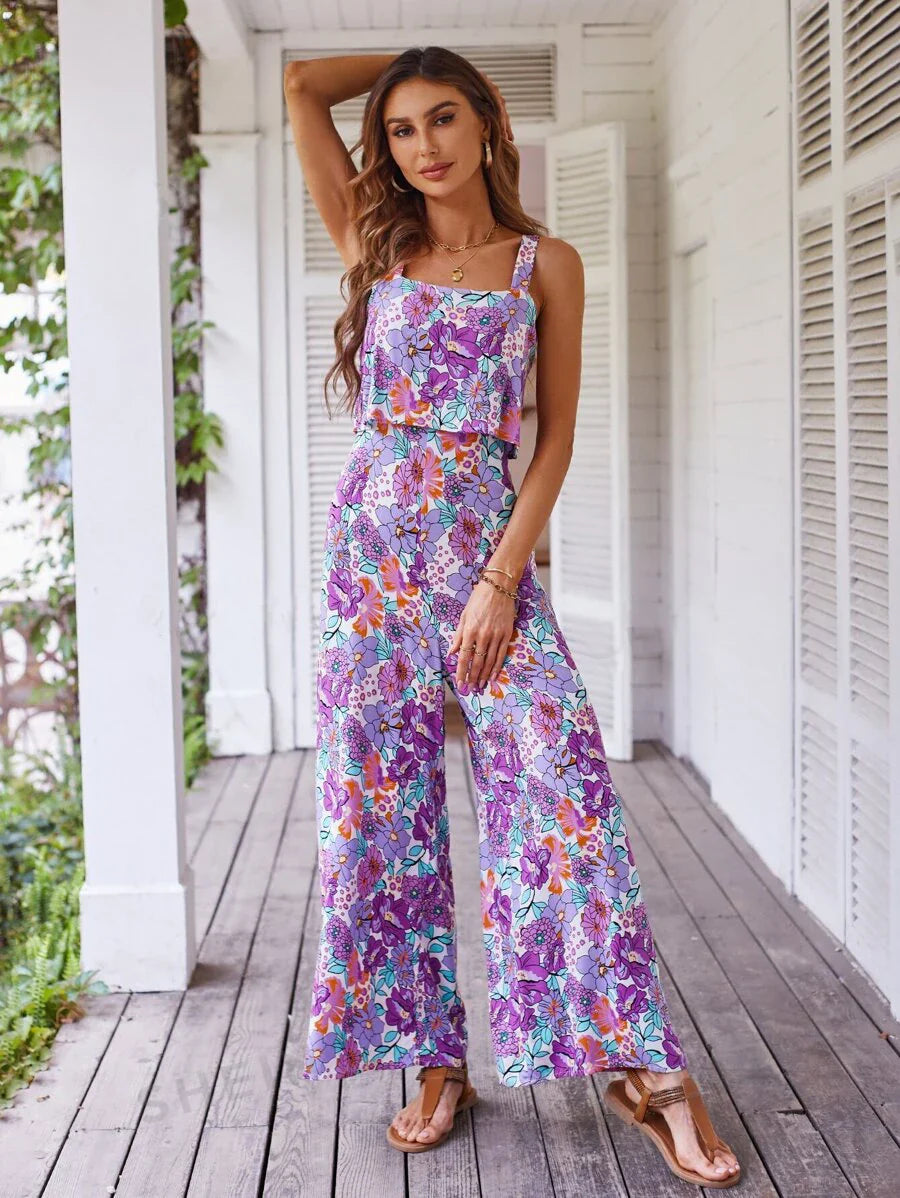 Heidi-Mode | Blumen Breite Bein Jumpsuit