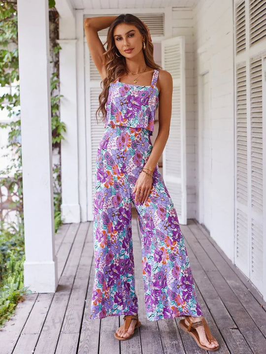 Heidi-Mode | Blumen Breite Bein Jumpsuit