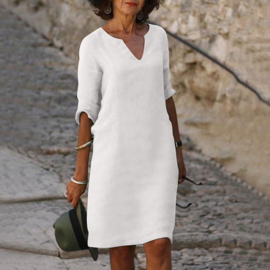 Heidi-Mode | Elegantes Leinen Sommerkleid mit V-Ausschnitt