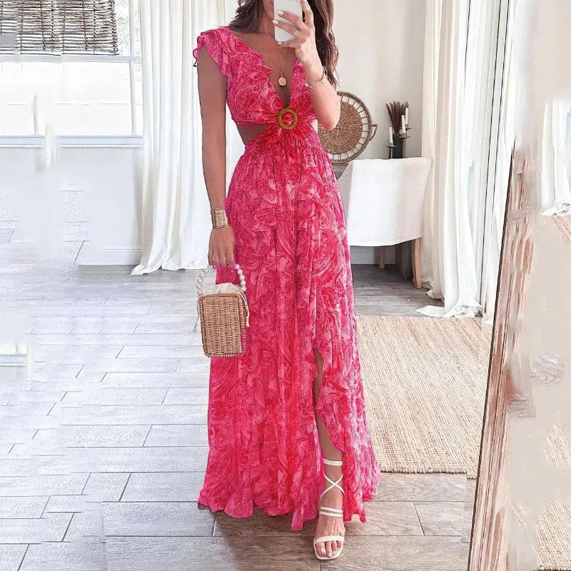 Bedruckte Kleider mit V-Ausschnitt und sexy Blumenkleider