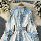 A-Linienkleid mit Gürtel und Blumenmuster