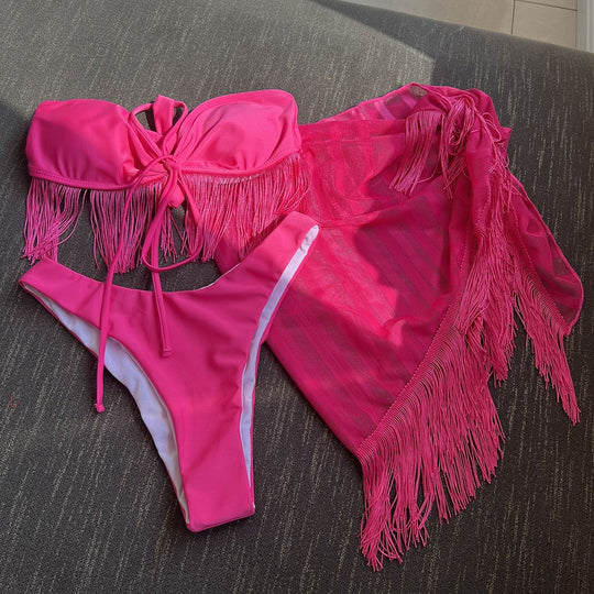 Heidi-Mode | Sarong Fransen Tassel Bikini Satzs & Minirock