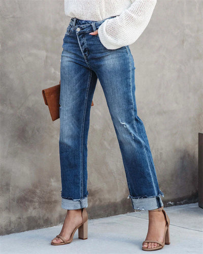 Gerade Jeans mit hoher Taille und Knopfleiste