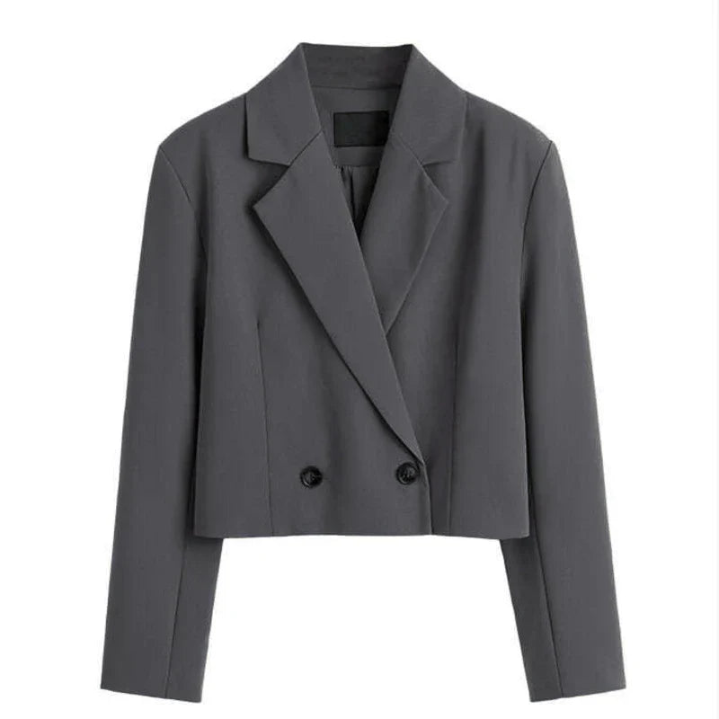 Heidi-Mode | Mode Frauen Elegant Kurz Blau Jacke Entspannt Büroarbeit Vintage Einfarbig Lange Ärmel Reverskragen Zweireiher Jacke