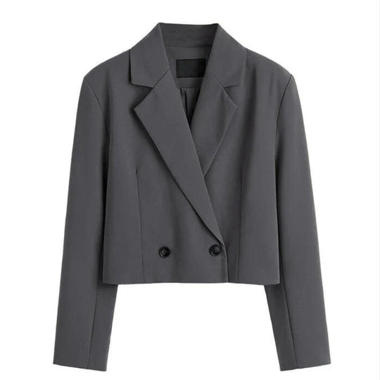 Heidi-Mode | Mode Frauen Elegant Kurz Blau Jacke Entspannt Büroarbeit Vintage Einfarbig Lange Ärmel Reverskragen Zweireiher Jacke