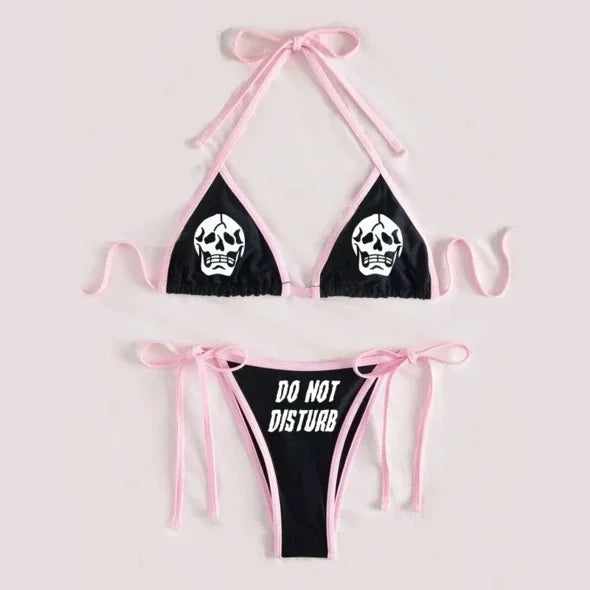 Heidi-Mode | Sexy Goth Bikini Frauen Buchstaben Totenkopf Druck Badeanzug Split Badeanzug Hohe Taille Gotische Bikini Set Strandoutfits