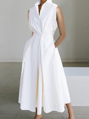 Heidi-Mode | Weißes Hemdkragen Urban Baumwollkleid