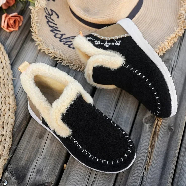 Heidi-Mode | Stiefeletten Kunstfellfutter Filztextur Flache Sohle Lässige Passform