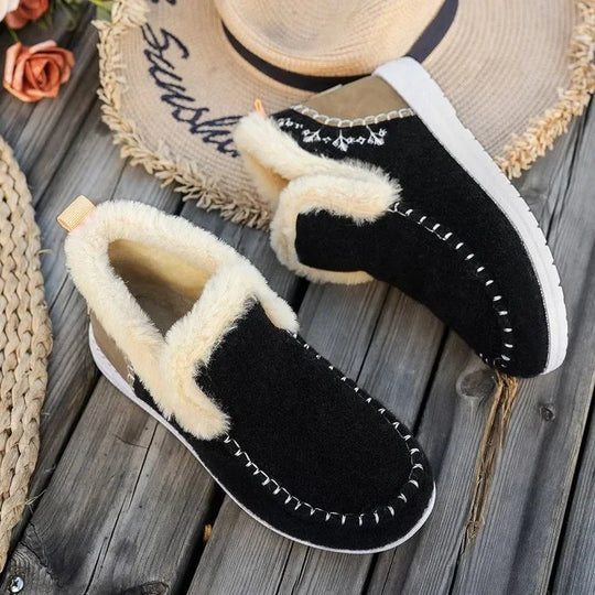 Heidi-Mode | Stiefeletten Kunstfellfutter Filztextur Flache Sohle Lässige Passform